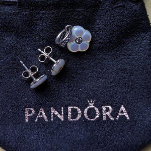 Pandora Stud Earrings and Charm Set: Silver, Cubic Zirconia, Mother Of Pearl